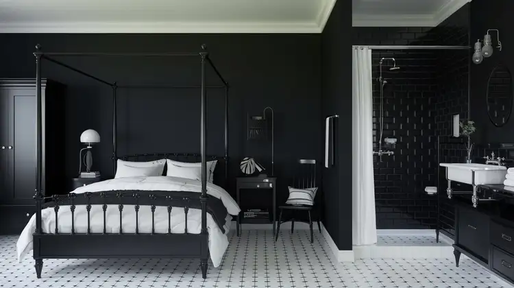 Moody Bedroom and Bathroom Design