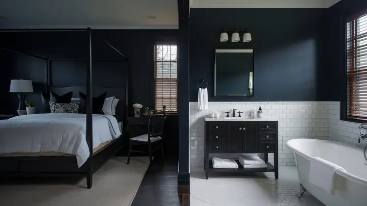 Moody Bedroom and Bathroom Design