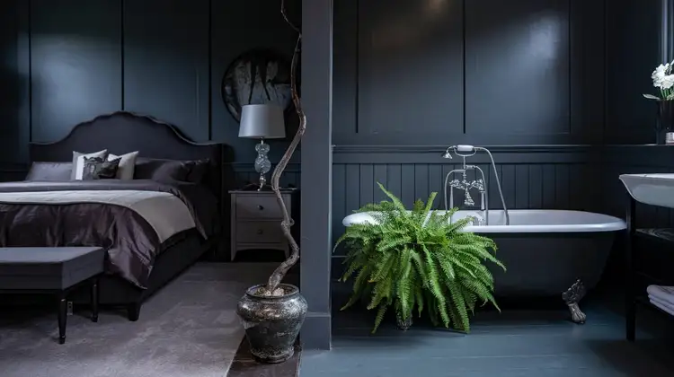 Moody Bedroom and Bathroom Design