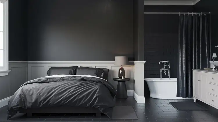 Moody Bedroom and Bathroom Design
