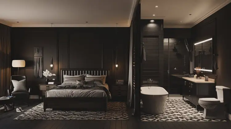 Moody Bedroom and Bathroom Design