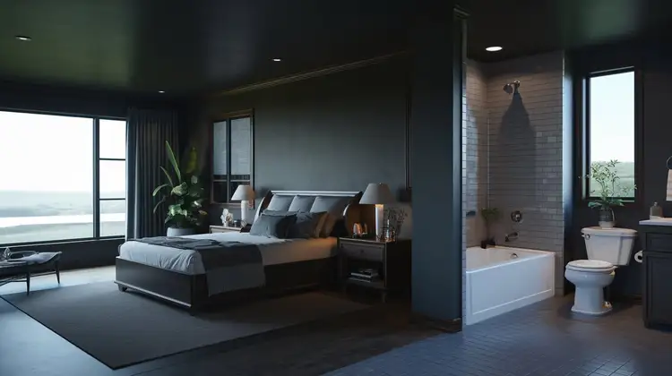 Moody Bedroom and Bathroom Design